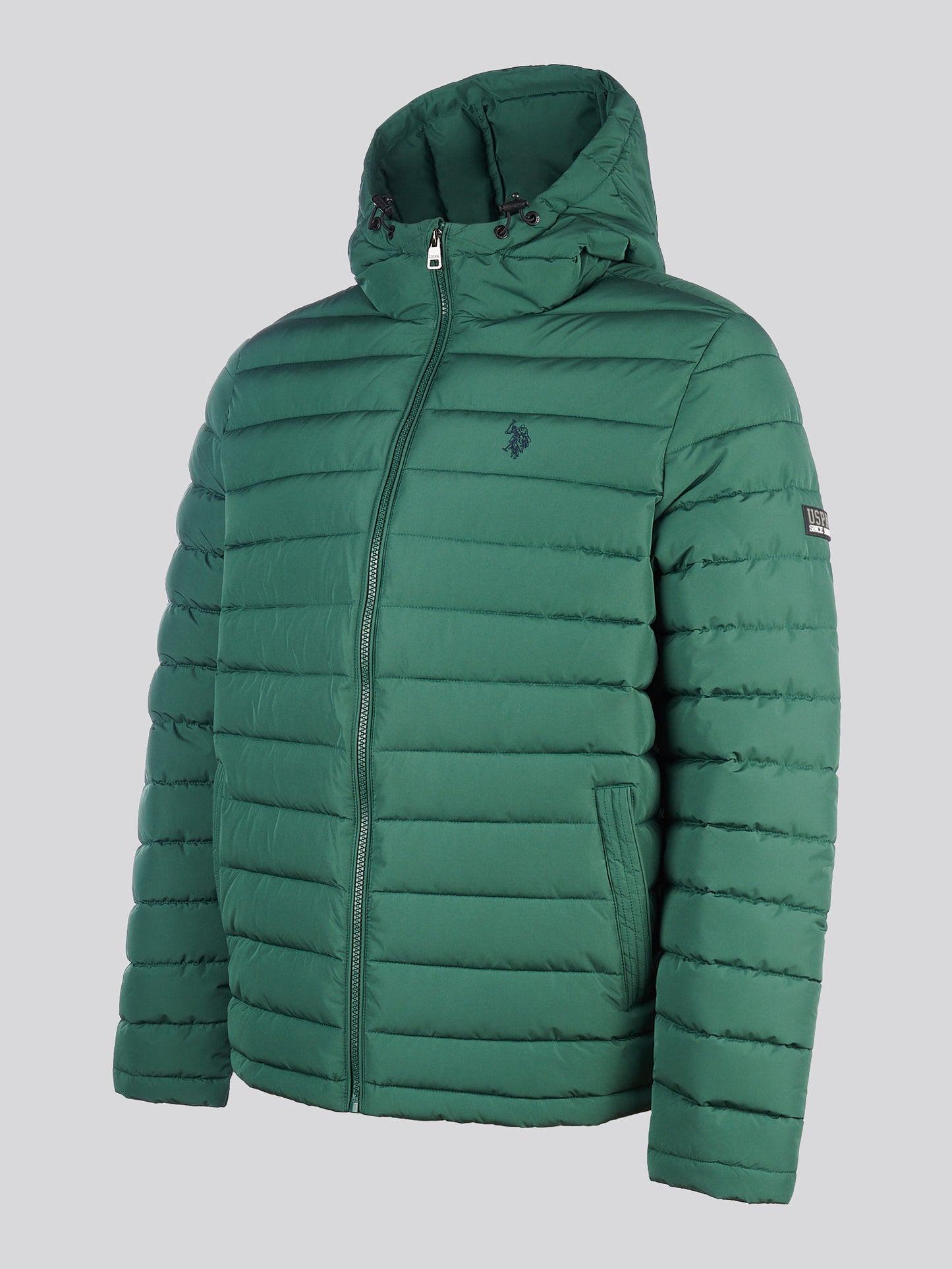 Mens Lightweight Quilt Hooded Puffer in Pineneedle