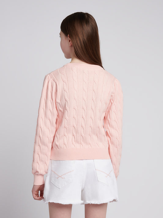 Girls Cable Knit Jumper in Crystal Rose