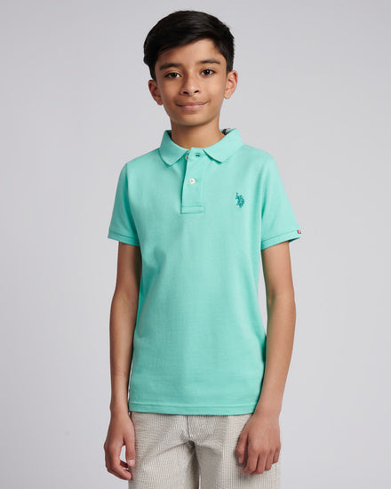 Boys Double Horsemen Polo Shirt in Pool Blue