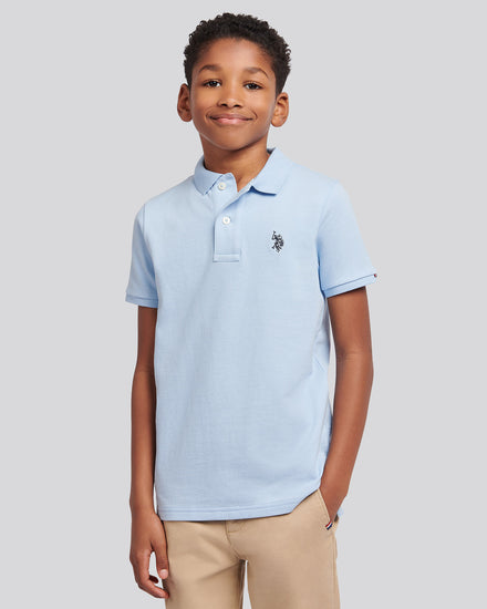 Boys Double Horsemen Polo Shirt in Chambray Blue