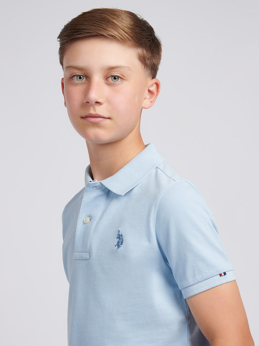 Boys Double Horsemen Polo Shirt in Chambray Blue