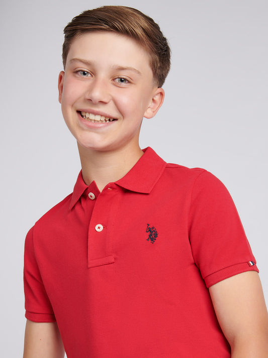 Boys Double Horsemen Polo Shirt in Haute Red