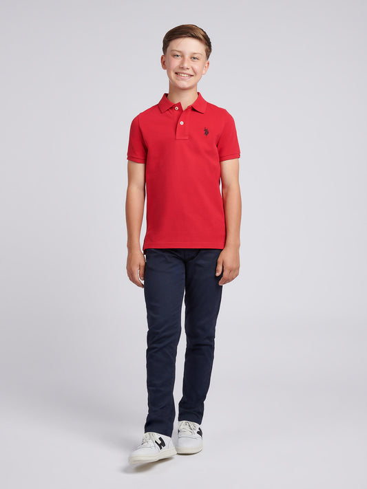 Boys Double Horsemen Polo Shirt in Haute Red