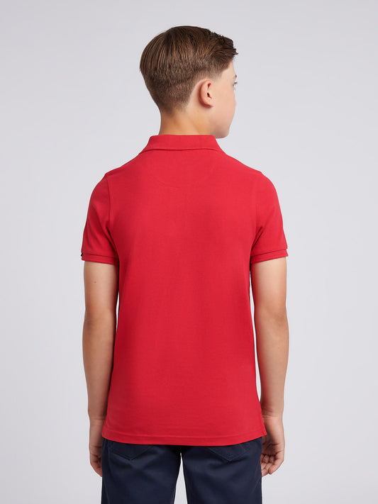 Boys Double Horsemen Polo Shirt in Haute Red