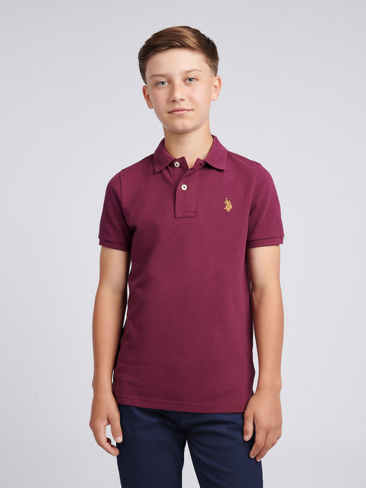 Boys Double Horsemen Polo Shirt in Grape Wine