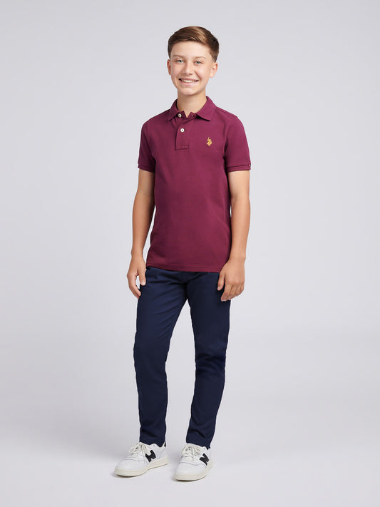 Boys Double Horsemen Polo Shirt in Grape Wine