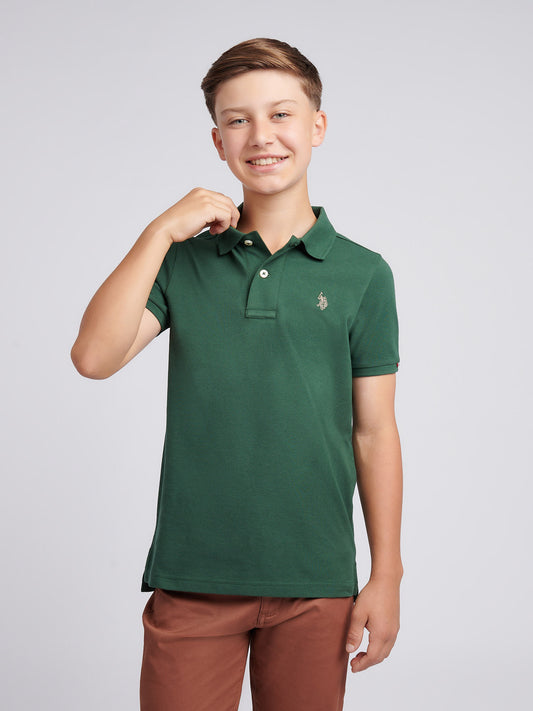 Boys Double Horsemen Polo Shirt in Pineneedle