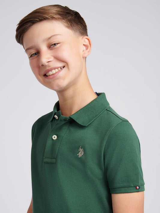Boys Double Horsemen Polo Shirt in Pineneedle