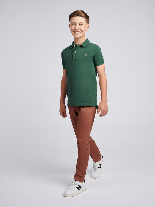 Boys Double Horsemen Polo Shirt in Pineneedle