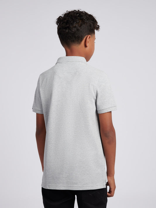 Boys Double Horsemen Polo Shirt in Mid Grey Marl