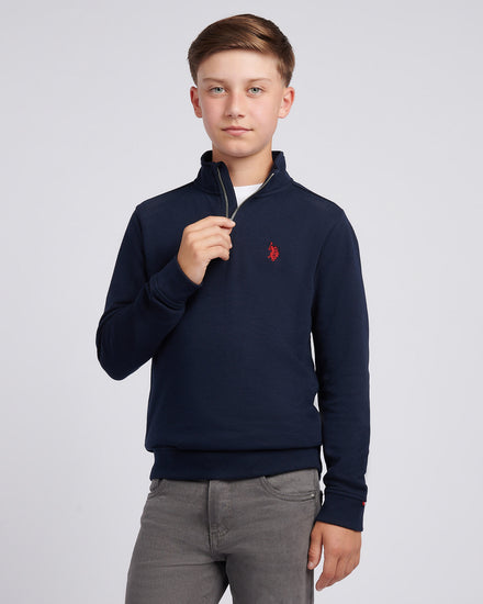 Boys Double Horsemen ¼ Zip in Dark Sapphire Navy / Haute Red DHM