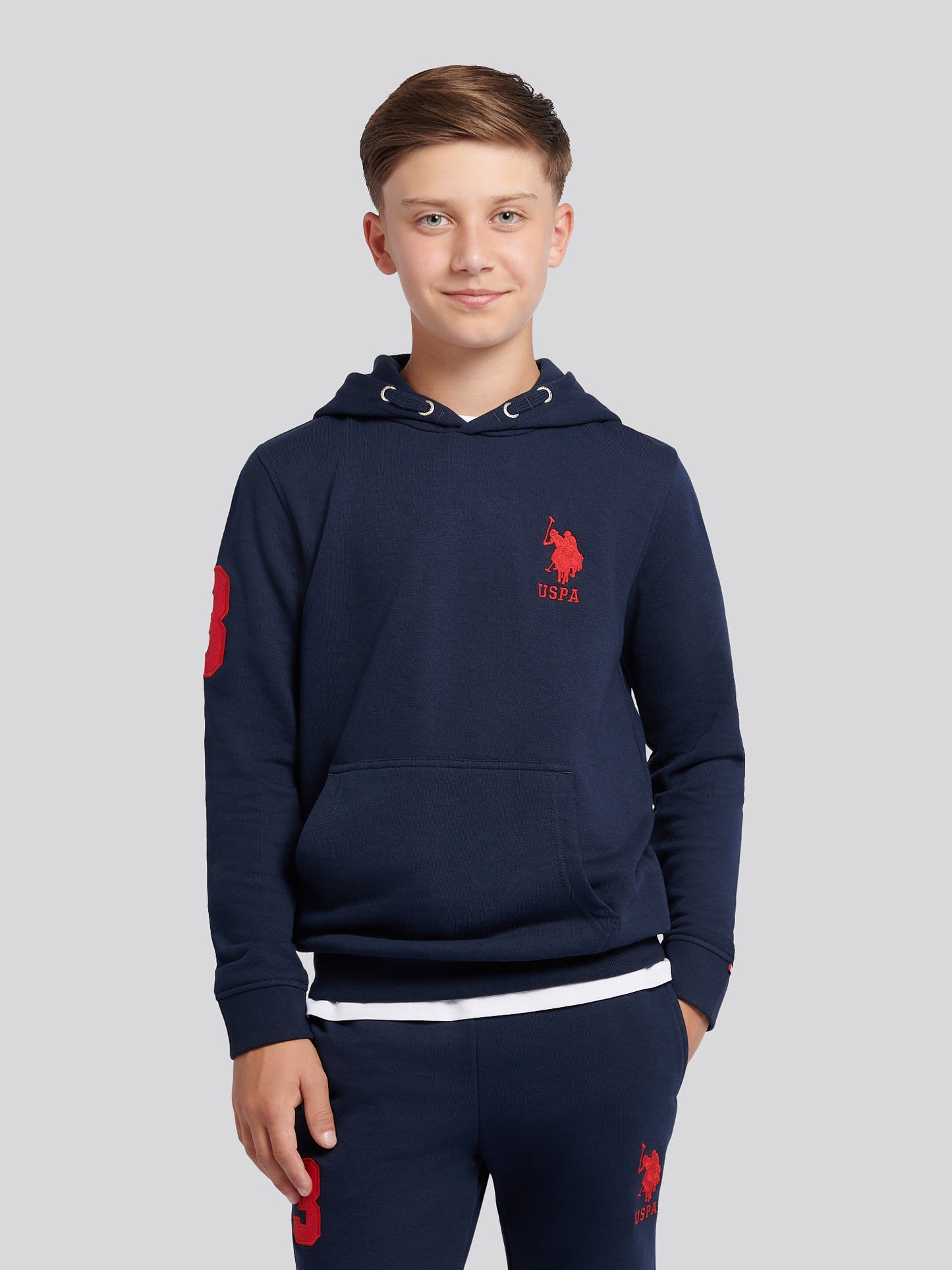 Boys Player 3 Hoodie in Dark Sapphire Navy / Haute Red DHM