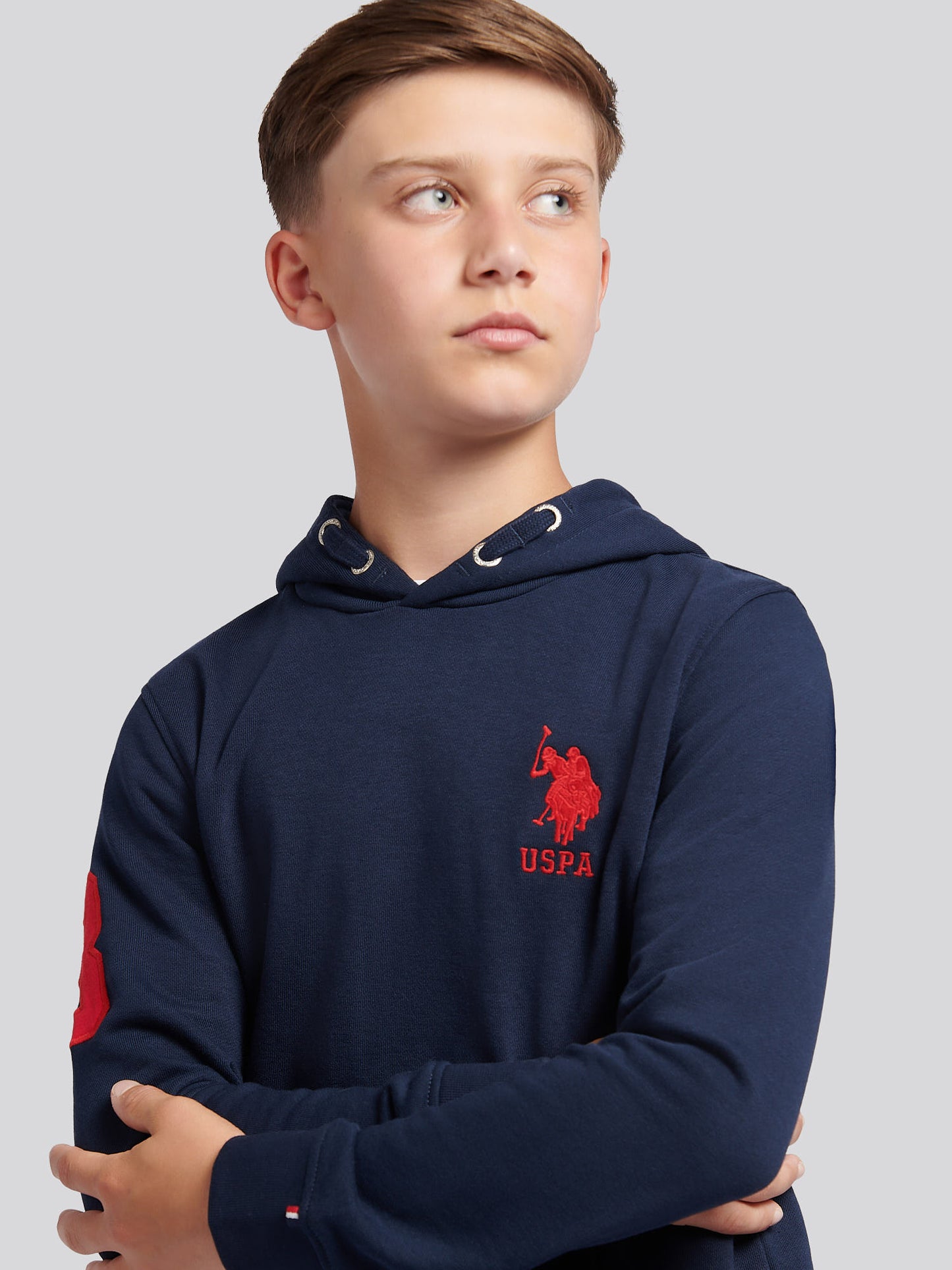 Boys Player 3 Hoodie in Dark Sapphire Navy / Haute Red DHM