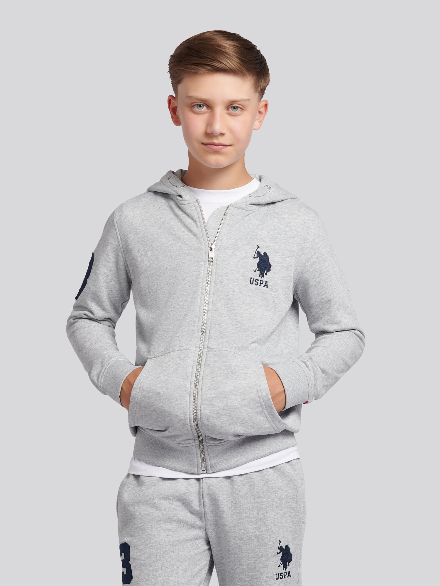 Boys Player Zip Hoodie in Mid Grey Marl – Polo Poland