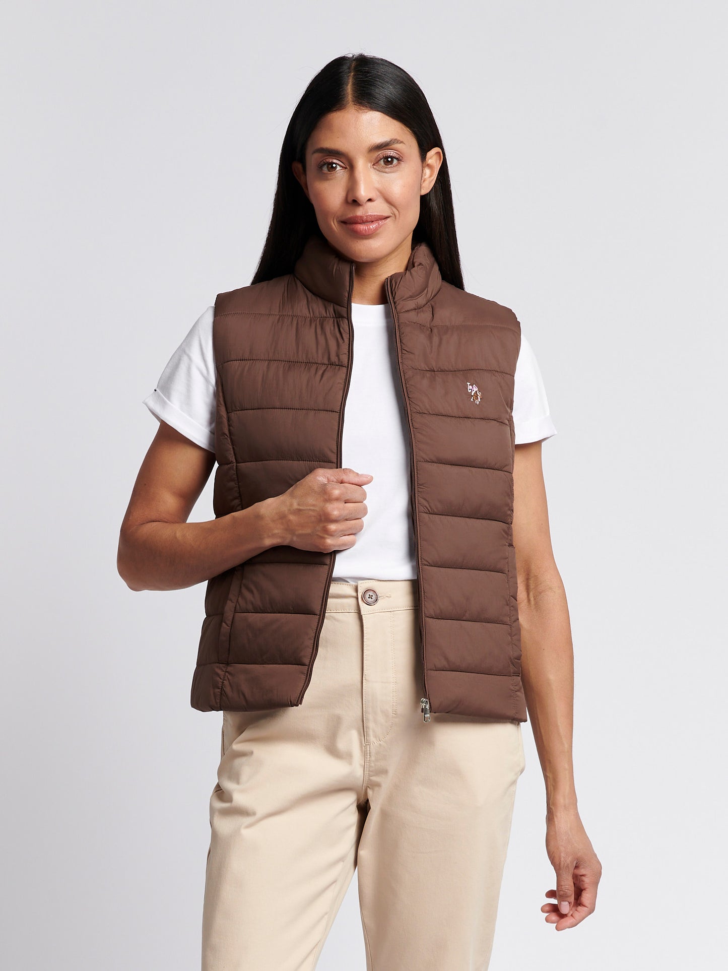 Lekki puffer damski gilet w czekoladowym martini