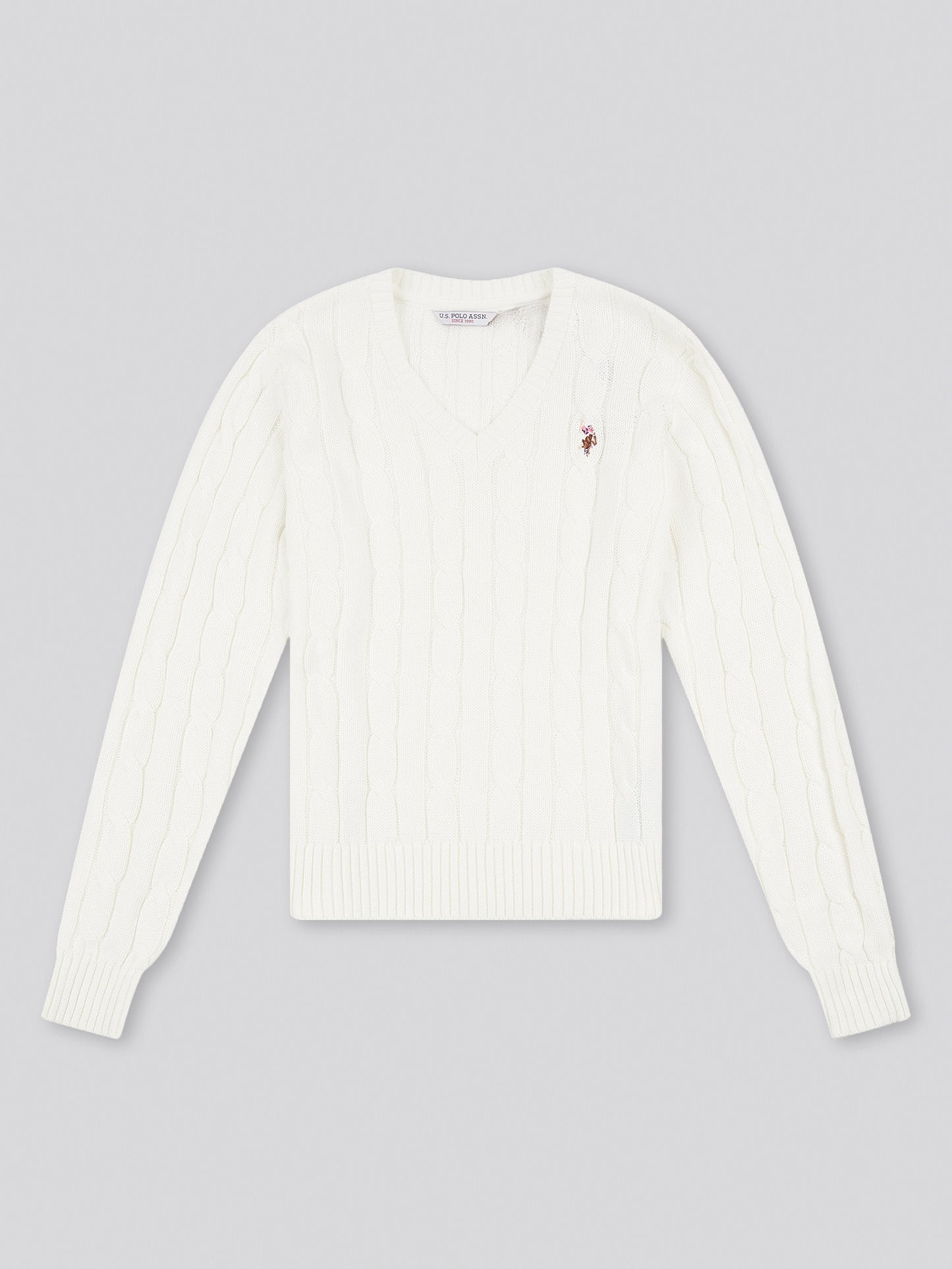 Women V-Neck Selk Cable w Marshmallow