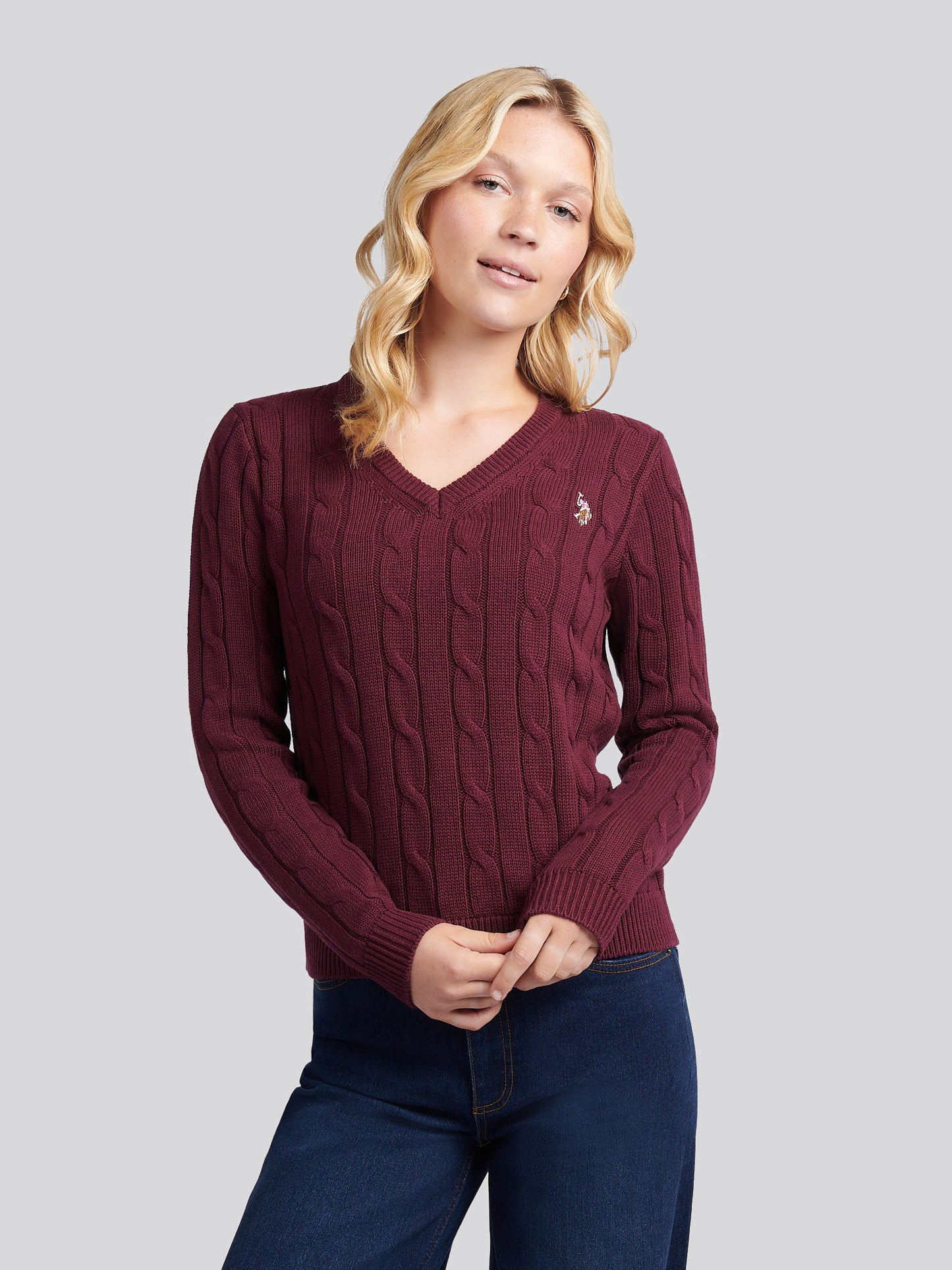 Women V-Neck Selk Cable na figie