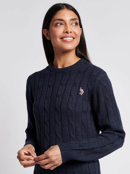 Sukienka z dzianiny kablowej granatowa tęczówka