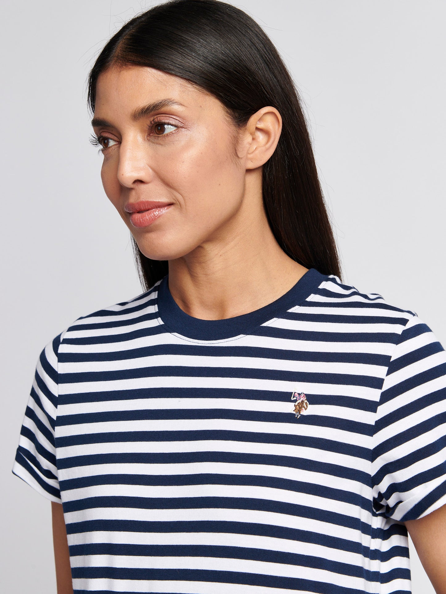 Damskie Stripe Crew Neck T-shirt w granatowej tęczówce