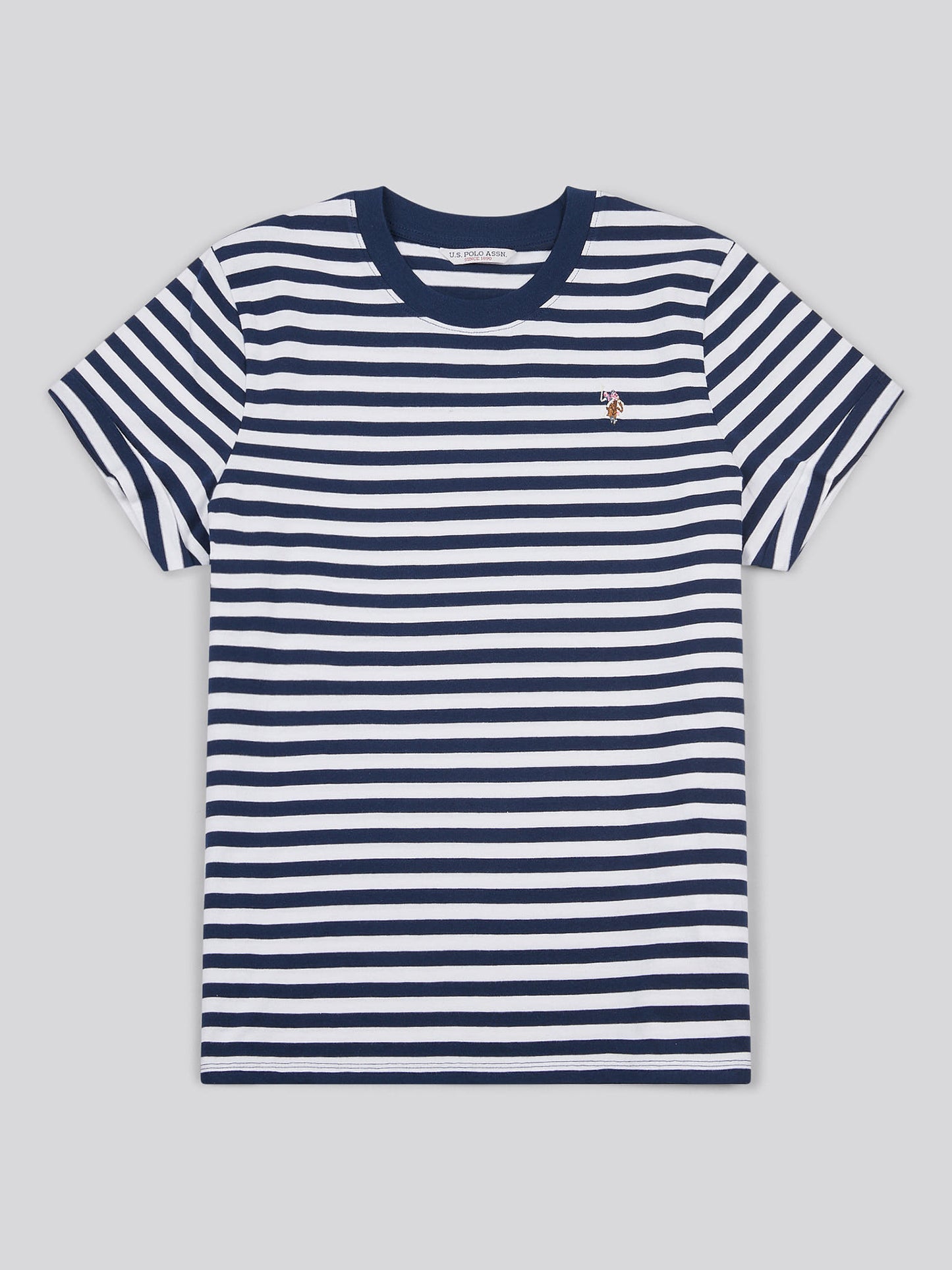 Damskie Stripe Crew Neck T-shirt w granatowej tęczówce