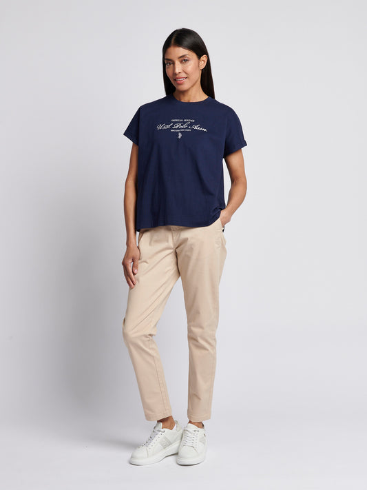 Women Premium Graphic uprawiana na koszulce z rękawem w granatowej tęczówki