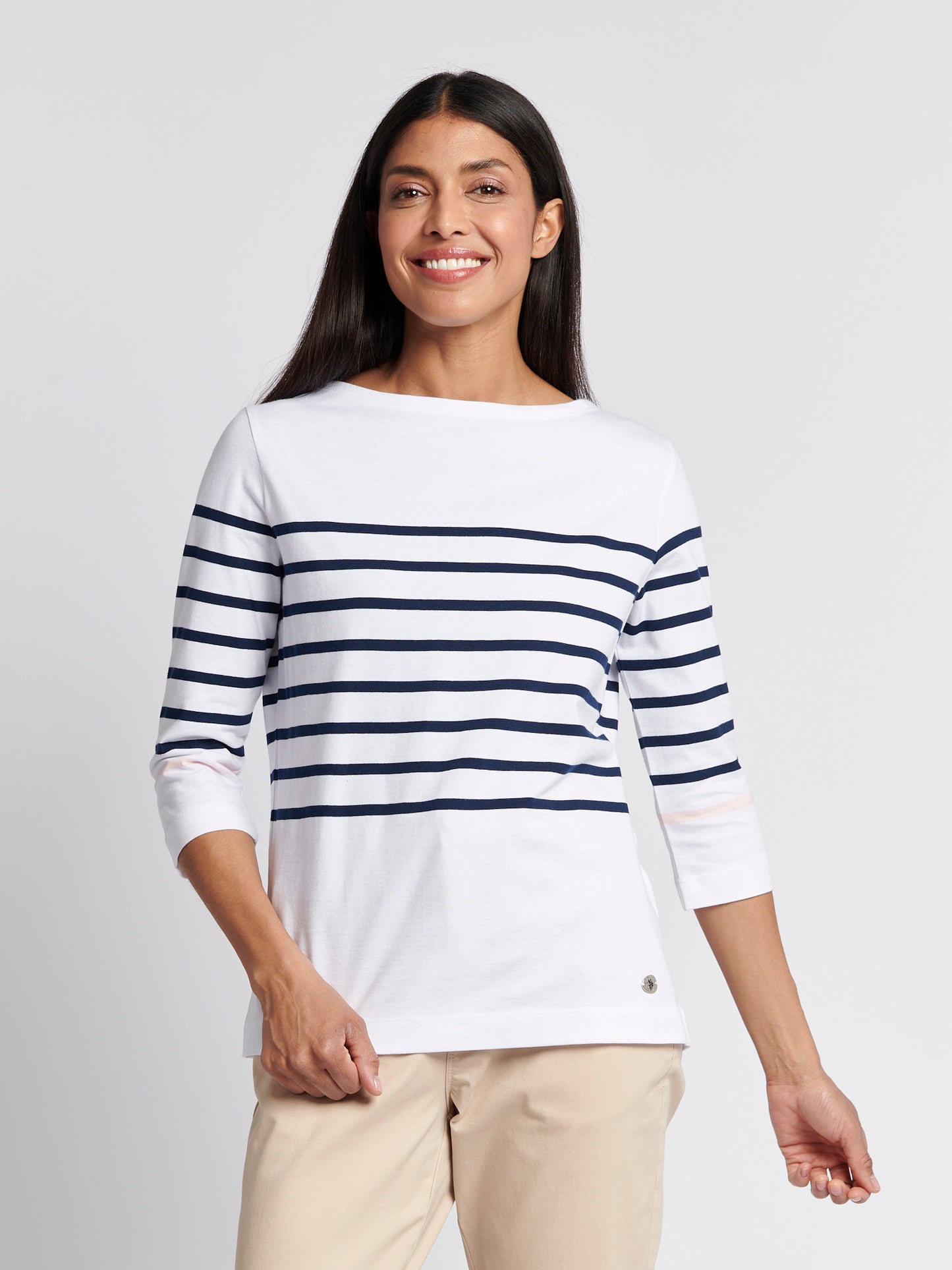 Damskie paski 3/4 rękawu T-shirt w granatowej tęczówce