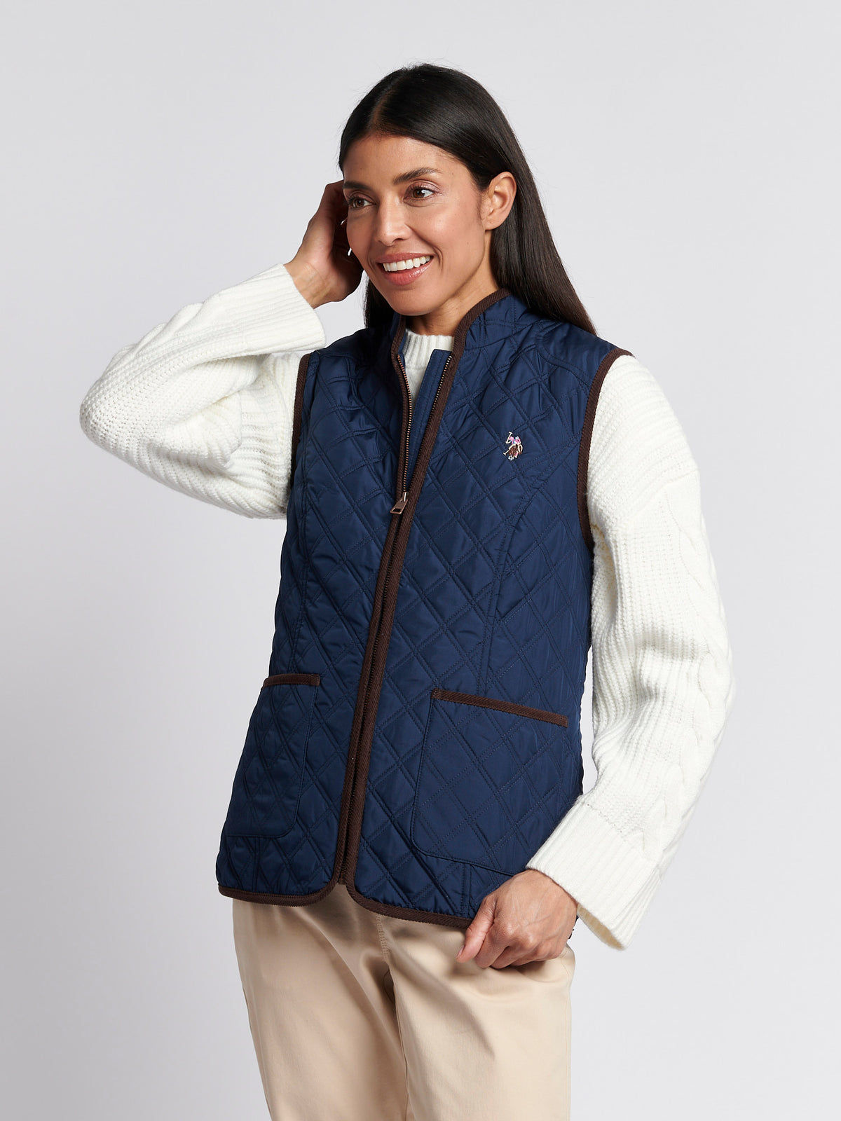 Związane pikowane hakowanie Gilet Navy Iris