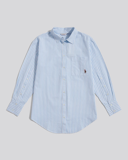 Womens Cotton Poplin Loose Fit Stripe Shirt in Windsurfer