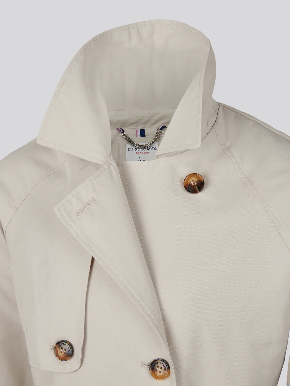 Womens Double Breasted Belted Trench Coat Pumice Stone