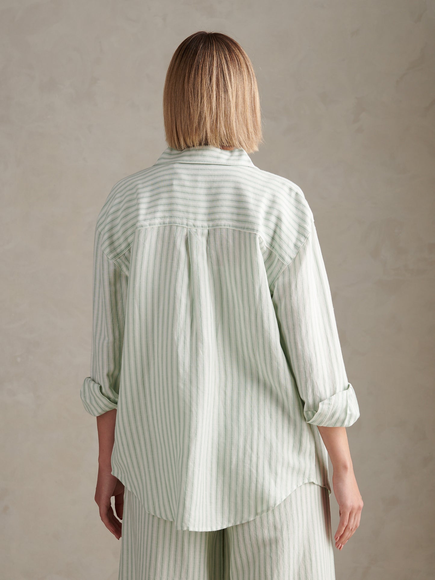 Womens Linen Blend Loose Fit Stripe Shirt Misty Jade
