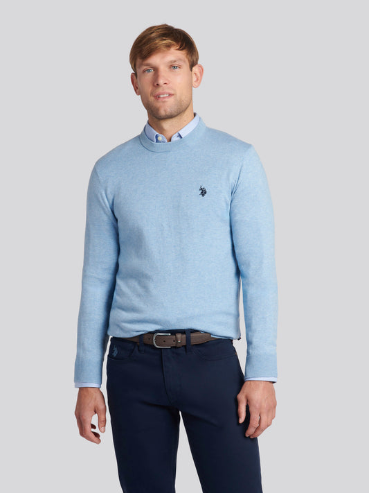 Mens Cotton Crewneck in Parisian Blue Margle