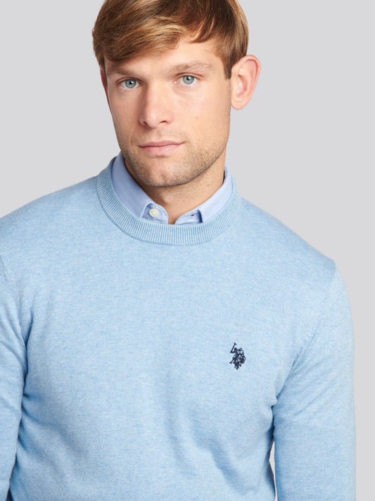 Mens Cotton Crewneck in Parisian Blue Margle