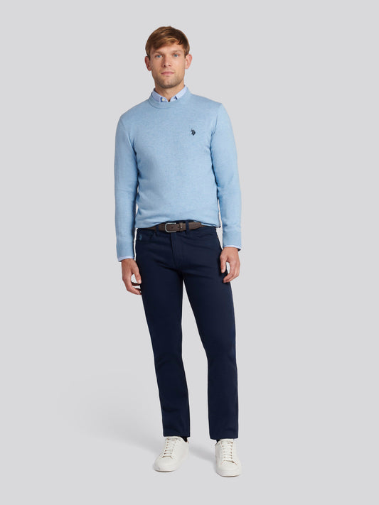 Mens Cotton Crewneck in Parisian Blue Margle