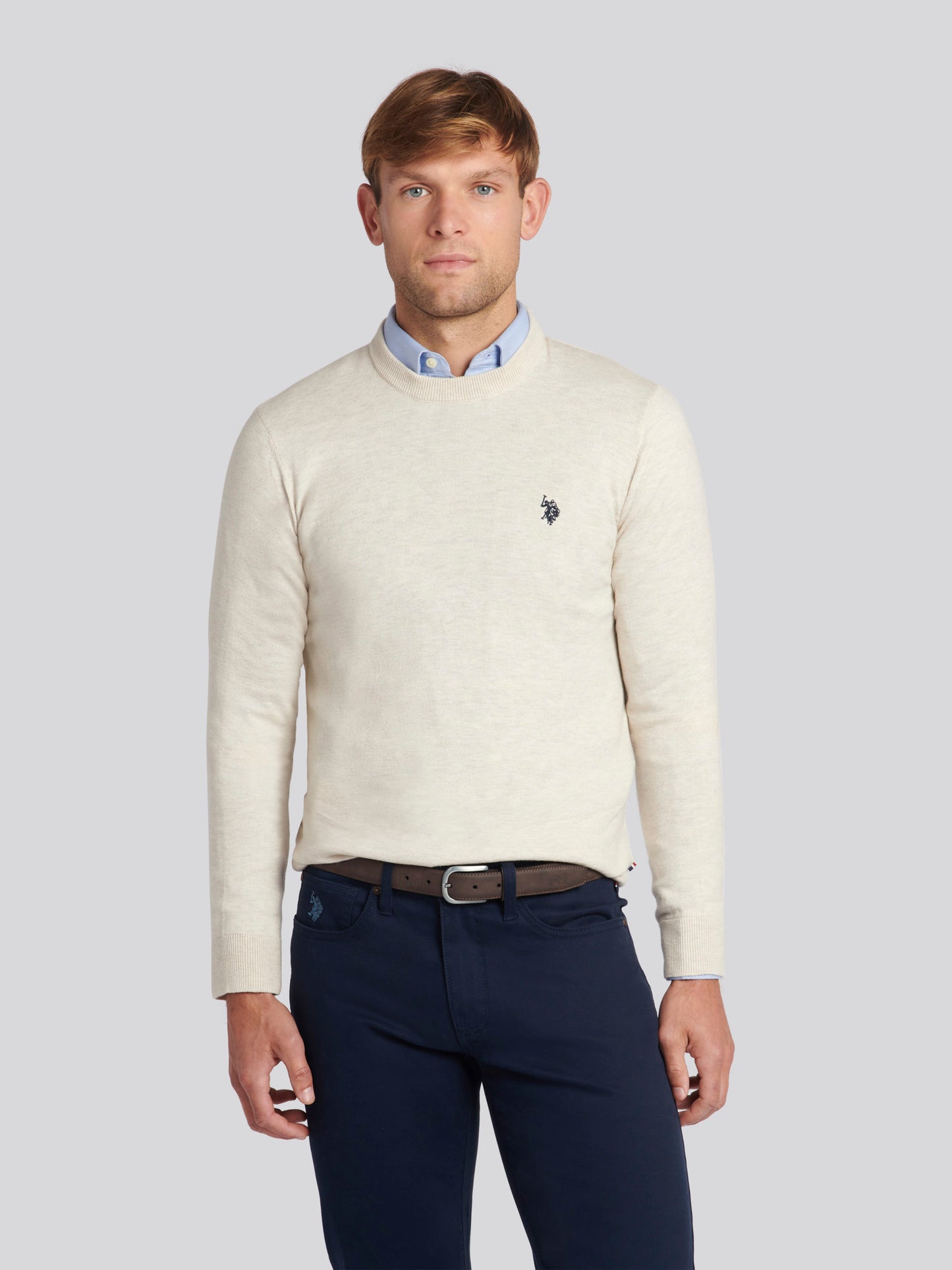 Mens Cotton Crewneck in Birch Marl