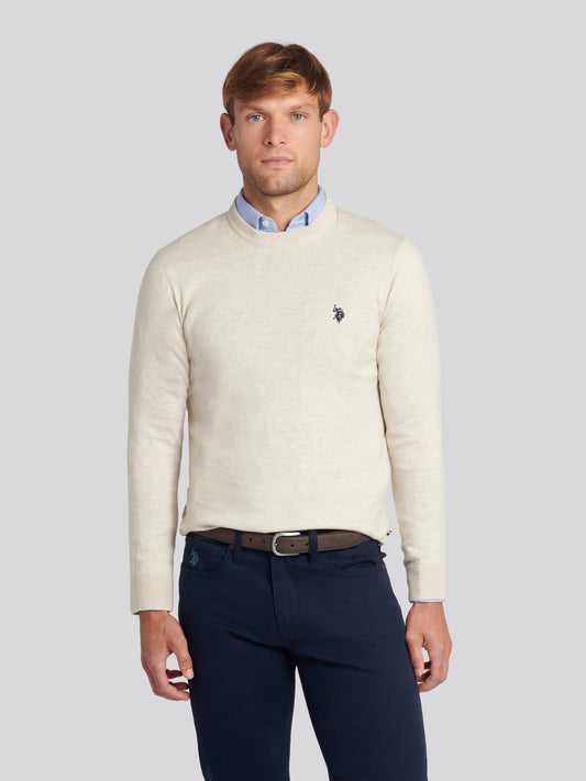 Mens Cotton Crewneck in Birch Marl