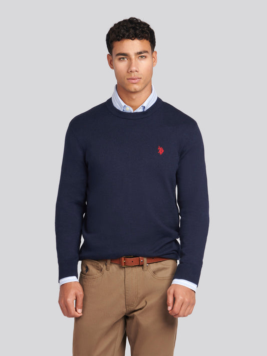 Mens Cotton Crewneck in Dark Sapphire Navy/Haute Red Dhm