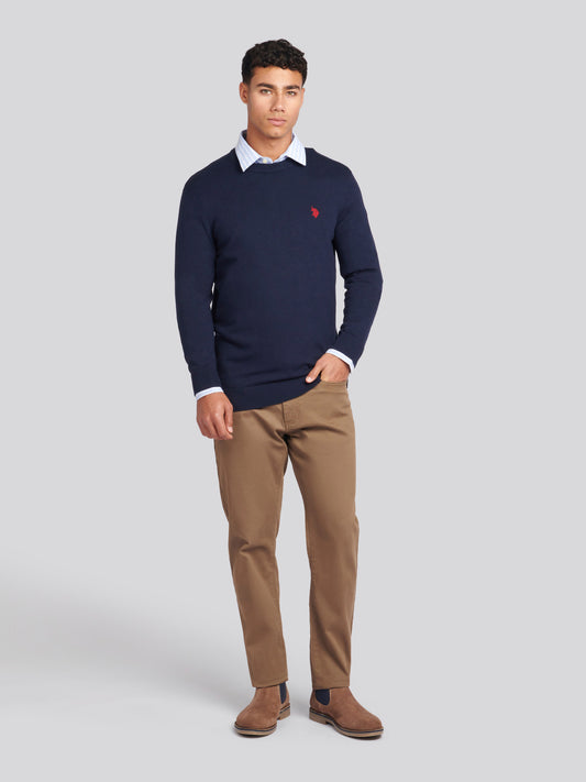 Mens Cotton Crewneck in Dark Sapphire Navy/Haute Red Dhm