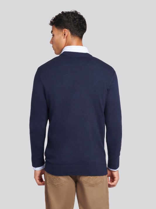 Mens Cotton Crewneck in Dark Sapphire Navy/Haute Red Dhm