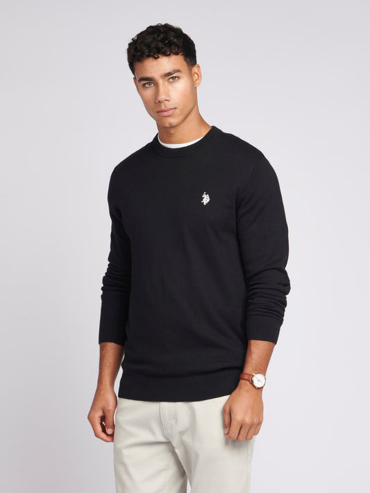 Mens Cotton Crewneck w czarnym jasnym białym DHM