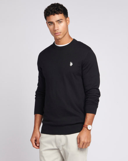 Mens Cotton Crewneck in Black Bright White DHM