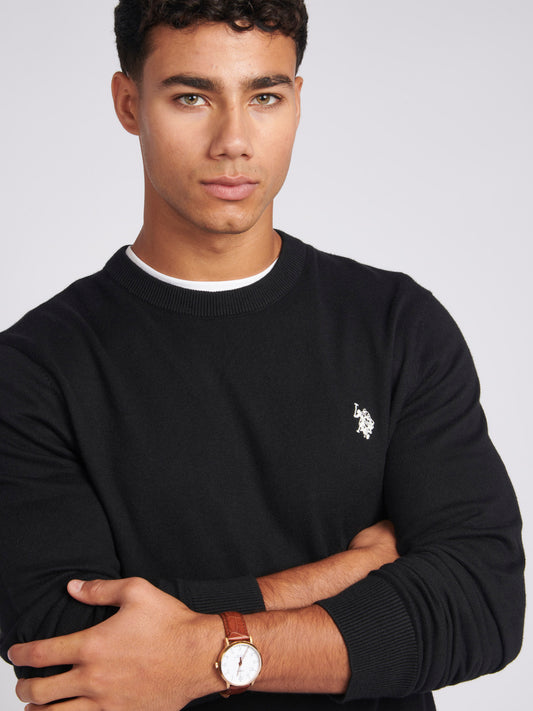 Mens Cotton Crewneck w czarnym jasnym białym DHM