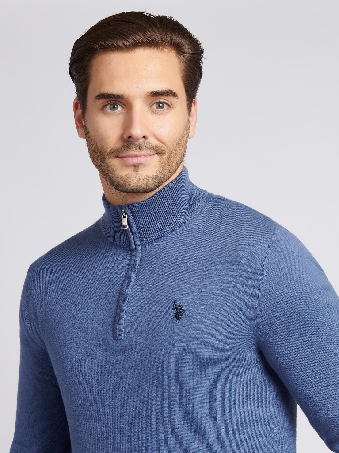 Męski bawełniany lejek szyja 1/4 zip dzianina w vintage Indigo