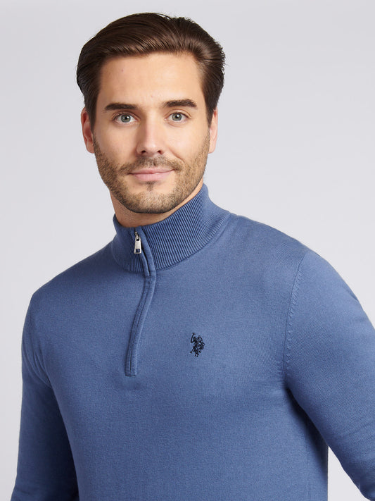 Męski bawełniany lejek szyja 1/4 zip dzianina w vintage Indigo