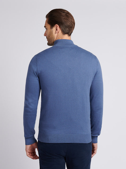 Męski bawełniany lejek szyja 1/4 zip dzianina w vintage Indigo