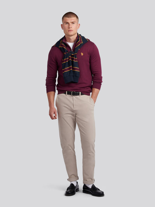 Mens Cotton Sixtnel Neck 1/4 Zip Knit w winu winogronowym