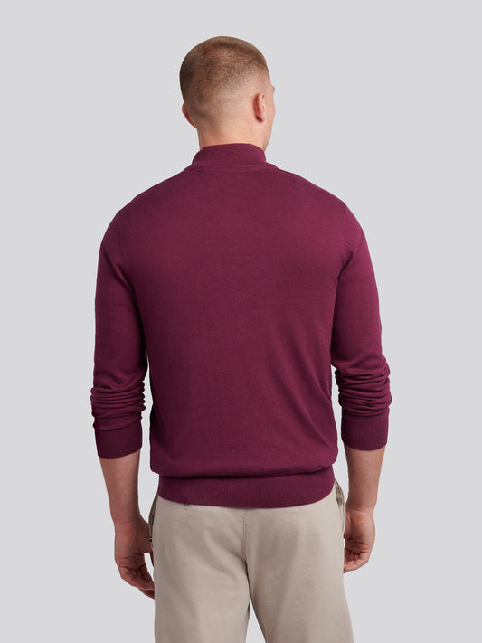 Mens Cotton Sixtnel Neck 1/4 Zip Knit w winu winogronowym