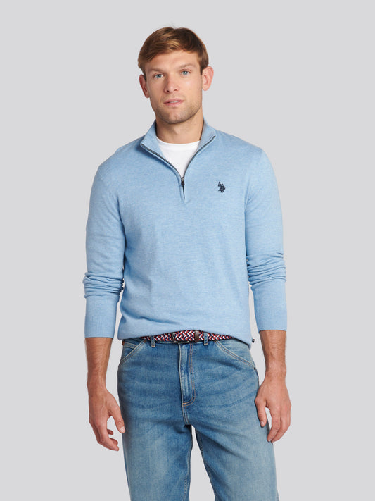 Męski bawełniany lejek szyja 1/4 zip dzianina w paryskim niebieskim margle