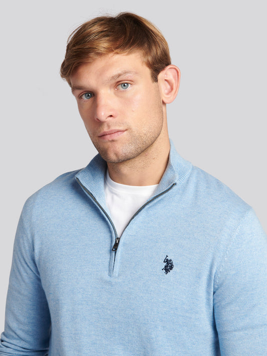 Męski bawełniany lejek szyja 1/4 zip dzianina w paryskim niebieskim margle