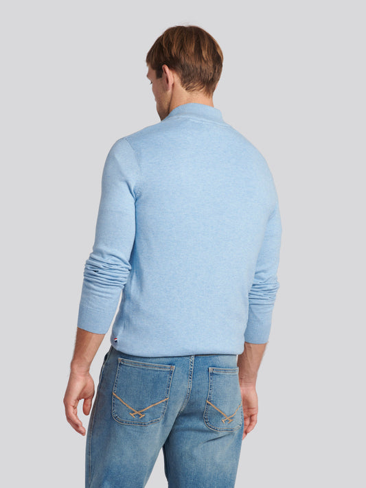 Męski bawełniany lejek szyja 1/4 zip dzianina w paryskim niebieskim margle