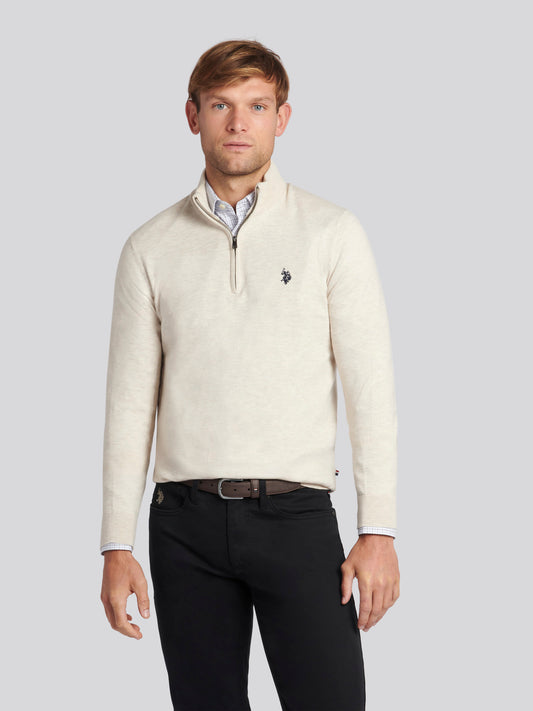 Męski bawełniany lejek szyja 1/4 zip dzianina w brzozowej margle